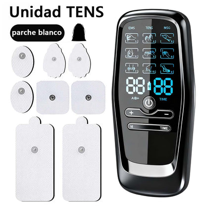 "Dispositivo de terapia TENS de doble salida, estimulador EMS, dispositivo multifuncional de terapia, masajeador de tres frecuencias, almohadillas de masaje."