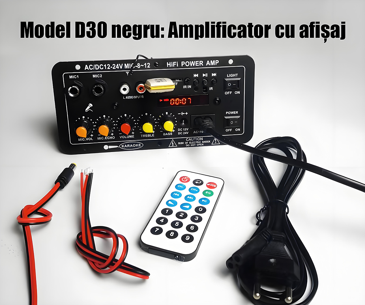 Amplificator auto Bluetooth cu intrare card, 12 V / amplificator de mare putere 24 V – placă de bază