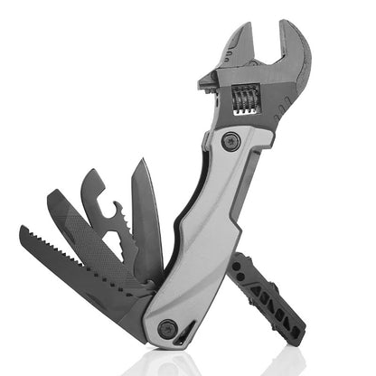 Juego de herramientas EDC plegable: Llave, alicate, cuchillo y sierra multifunción para camping y supervivencia.