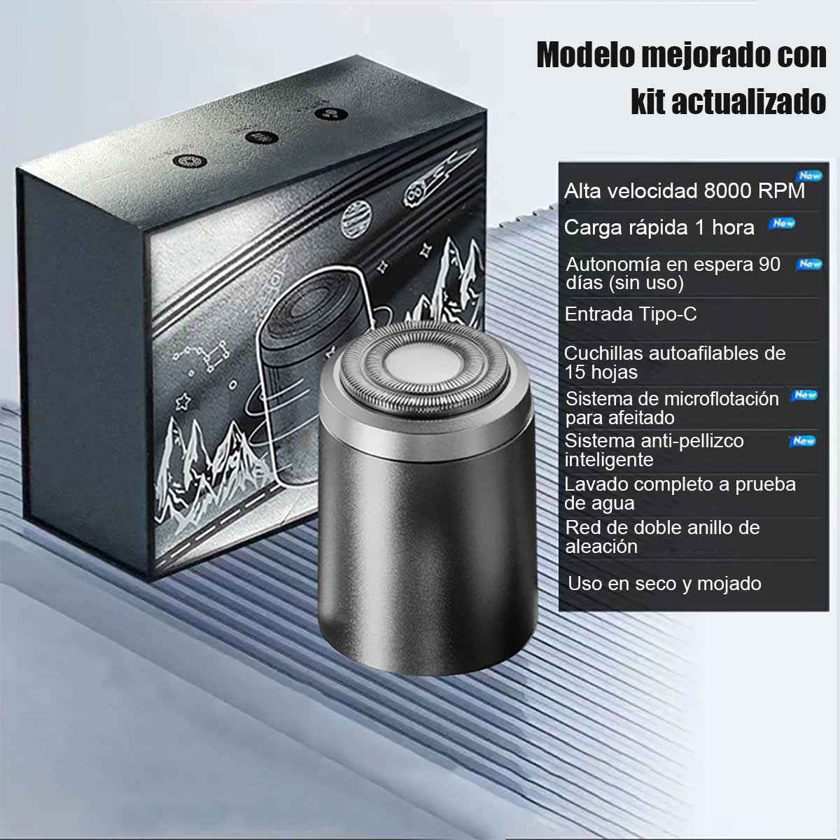 Afeitadora eléctrica mini recargable, lavable en su totalidad, portátil para viajes y coche, diseñada para hombres.