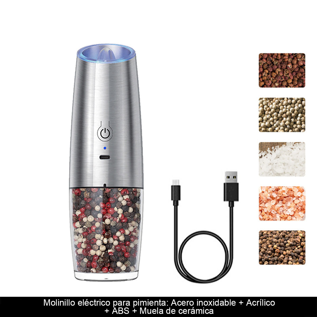 Molinillo de Pimienta con Sensor de Gravedad Kadeli 591: Eléctrico y Recargable por USB