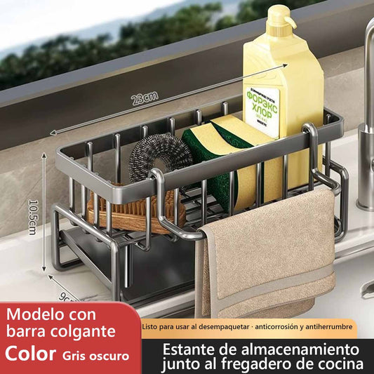 Nuevo estante de cocina para almacenamiento: soporte para paños, escurridor, organizador para esponjas y estropajos, apto para grifos y fregaderos.