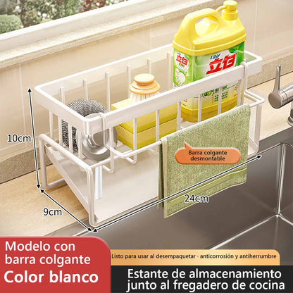 Nuevo estante de cocina para almacenamiento: soporte para paños, escurridor, organizador para esponjas y estropajos, apto para grifos y fregaderos.