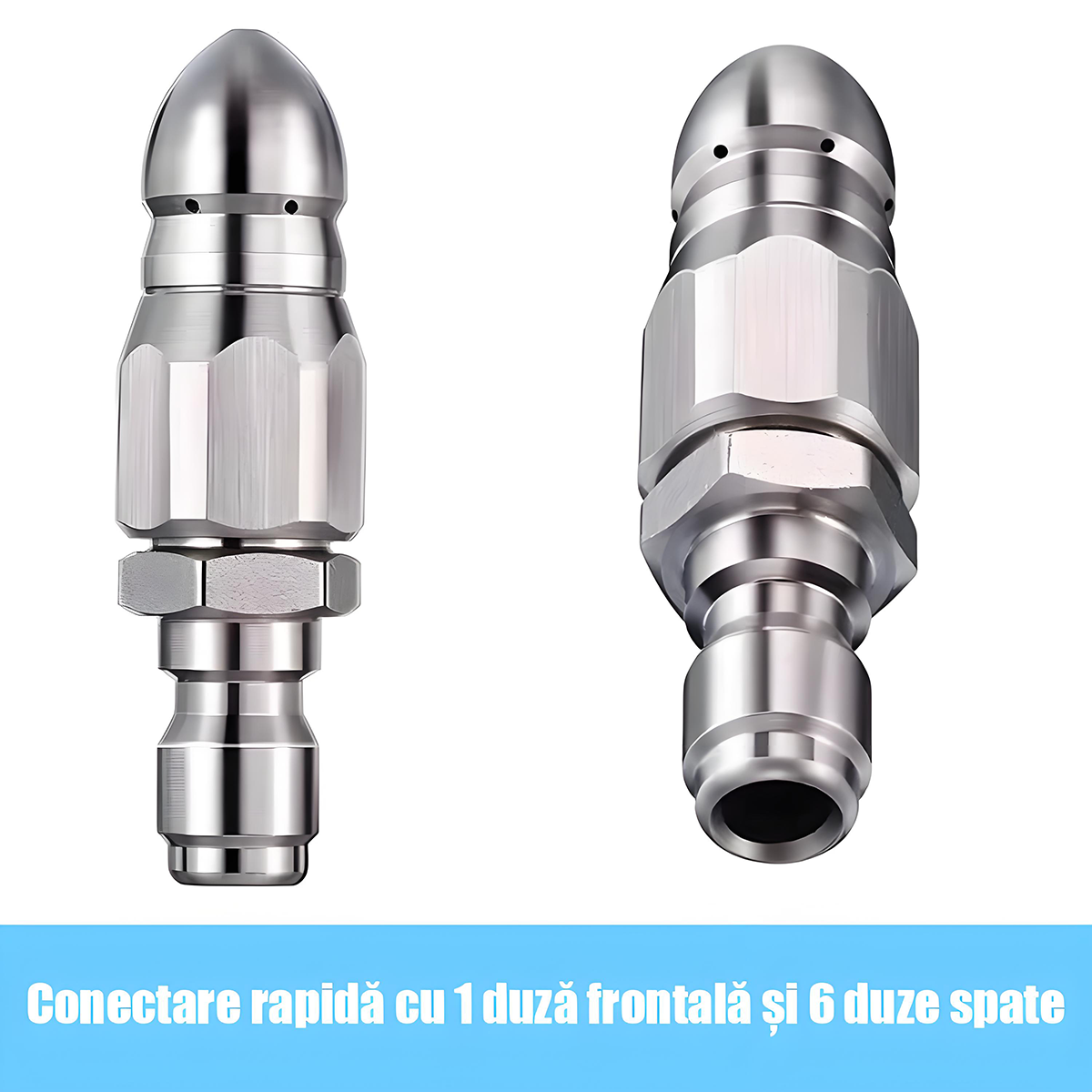 Cap de curățare și deblocare pentru țevi de canalizare, din oțel inoxidabil, cu duză de înaltă presiune – „șobolan de apă”