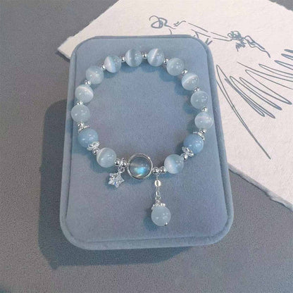 Pulsera de ópalo para mujer, pulsera de aguamarina, pulsera de piedra lunar gris, pulsera de cristal natural, accesorio de mano con estilo versátil y elegante.