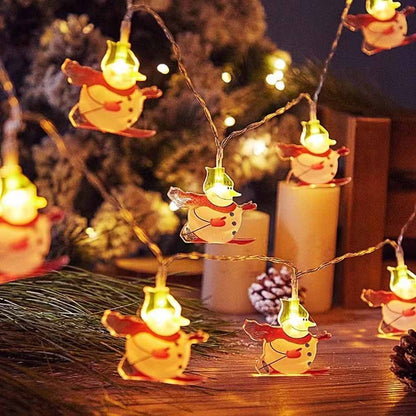 Guirnalda LED navideña con figuras de muñeco de nieve y Papá Noel, luces intermitentes de personajes de dibujos animados, decoración luminosa para escenas de fiestas.