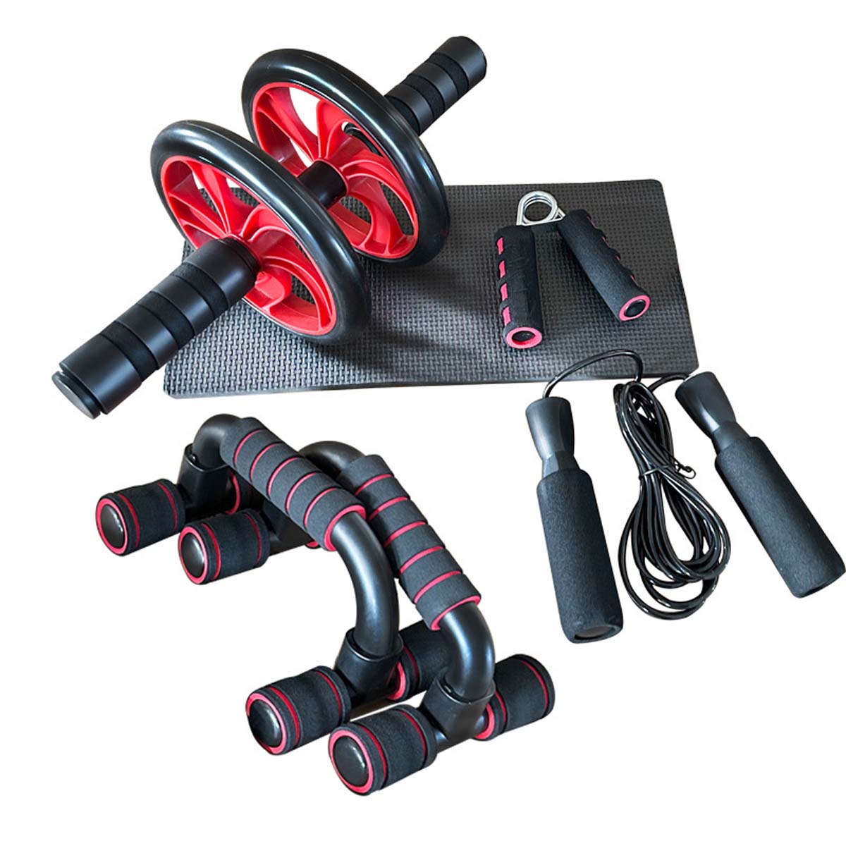 Kit de Entrenamiento Abdominal: Rueda Abdominal + Soporte para Flexiones con Empuñaduras Esponjosas.